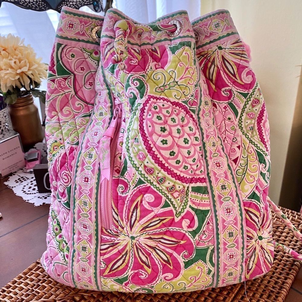 Vera Bradley Pink Green Floral Knapsack Bag